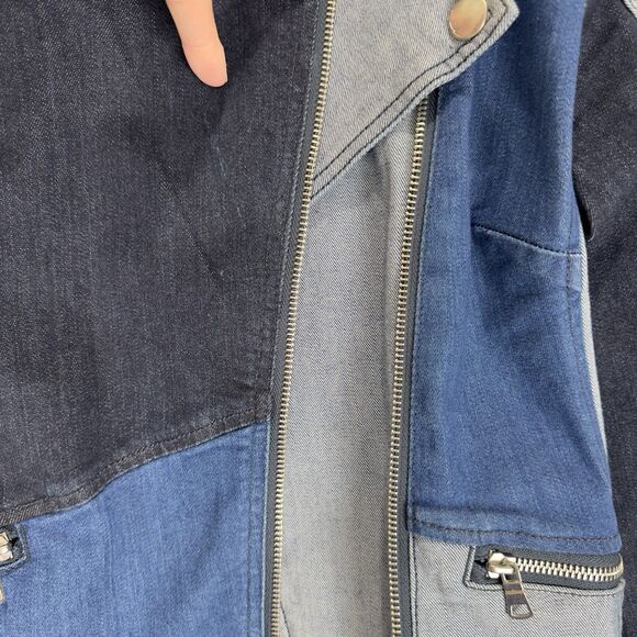 Denim Patchwork Moto Jacket Womens XS Blue Moto Festival‎ Y2K Western Cowgirl - Picture 13 of 16